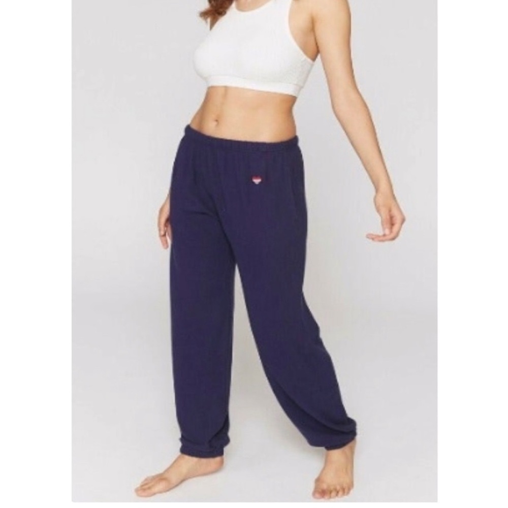 NWT Spiritual Gangster Heart Malibu Nights Sweatpants Joggers Navy SMALL